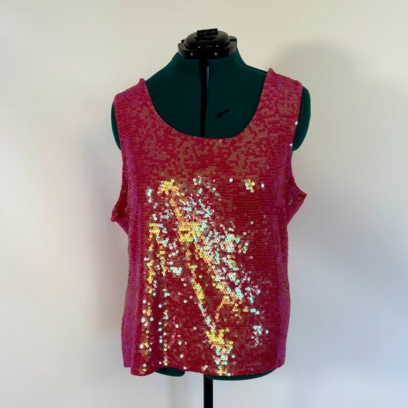 Vintage Hot Pink Sleeveless Knit Sequin Top - Picture 1 of 3